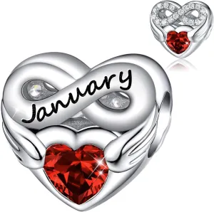 FOREVER QUEEN Birthstone Charms for Charms Bracelet- 925 Sterling Silver Love Heart Beads Infinite Love Charms, Happy Birthday Charms for Bracelet and Necklace