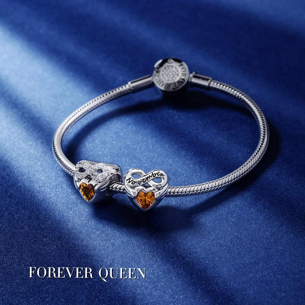 FOREVER QUEEN Birthstone Charms for Charms Bracelet- 925 Sterling Silver Love Heart Beads Infinite Love Charms, Happy Birthday Charms for Bracelet and Necklace