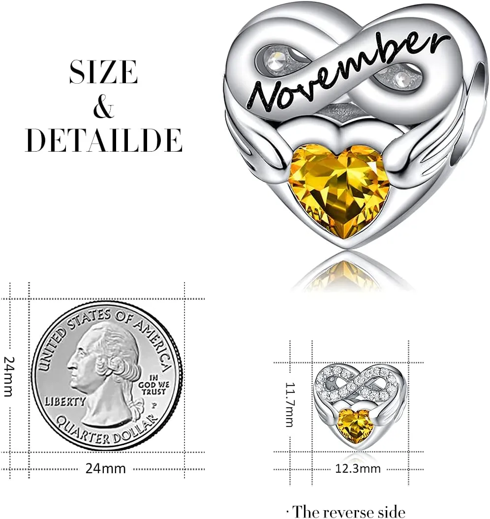 FOREVER QUEEN Birthstone Charms for Charms Bracelet- 925 Sterling Silver Love Heart Beads Infinite Love Charms, Happy Birthday Charms for Bracelet and Necklace