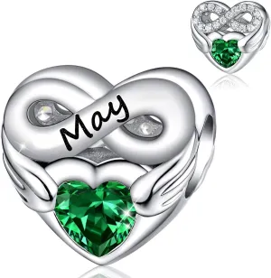 FOREVER QUEEN Birthstone Charms for Charms Bracelet- 925 Sterling Silver Love Heart Beads Infinite Love Charms, Happy Birthday Charms for Bracelet and Necklace