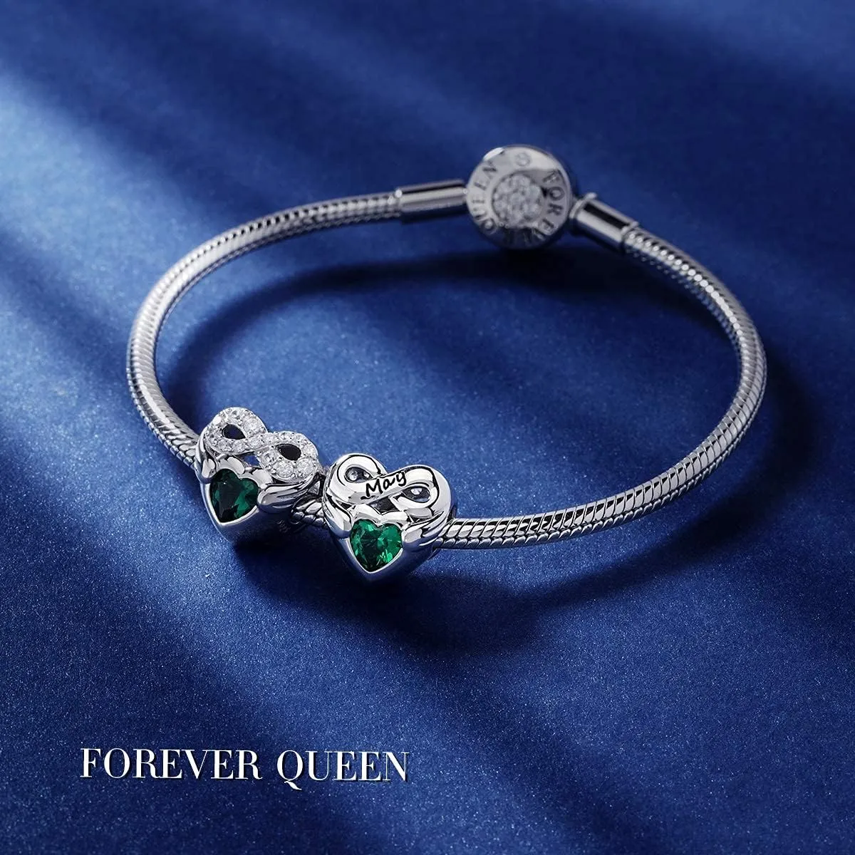 FOREVER QUEEN Birthstone Charms for Charms Bracelet- 925 Sterling Silver Love Heart Beads Infinite Love Charms, Happy Birthday Charms for Bracelet and Necklace