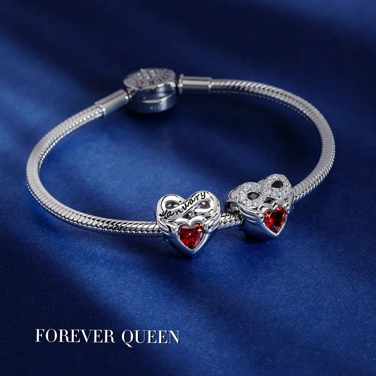 FOREVER QUEEN Birthstone Charms for Charms Bracelet- 925 Sterling Silver Love Heart Beads Infinite Love Charms, Happy Birthday Charms for Bracelet and Necklace