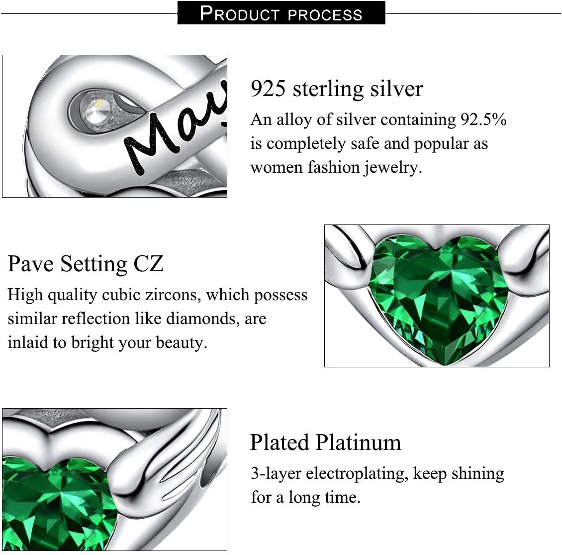 FOREVER QUEEN Birthstone Charms for Charms Bracelet- 925 Sterling Silver Love Heart Beads Infinite Love Charms, Happy Birthday Charms for Bracelet and Necklace