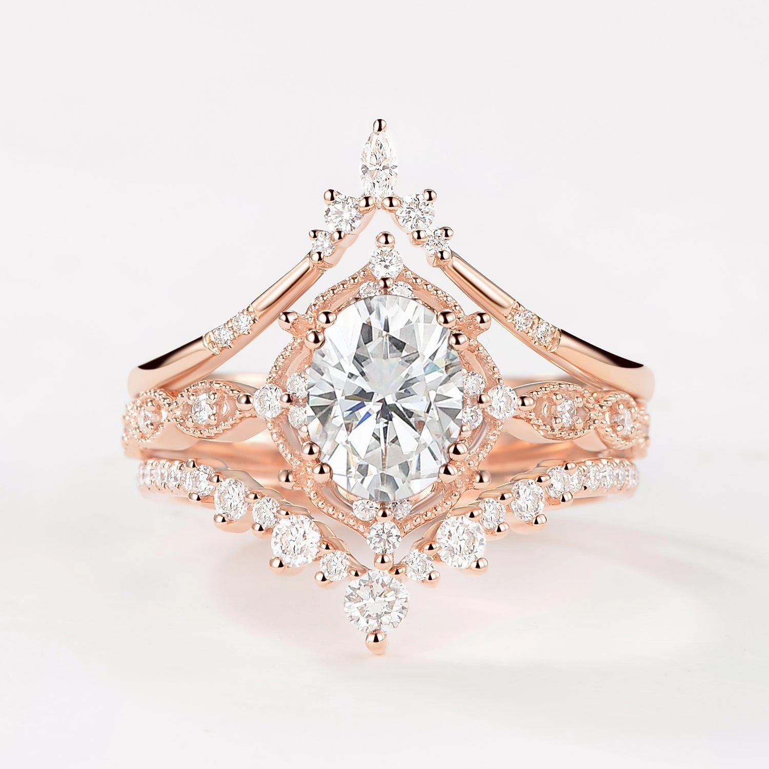 Oval Black Moissanite Signature Vintage Ring Set 3pcs Signature Form