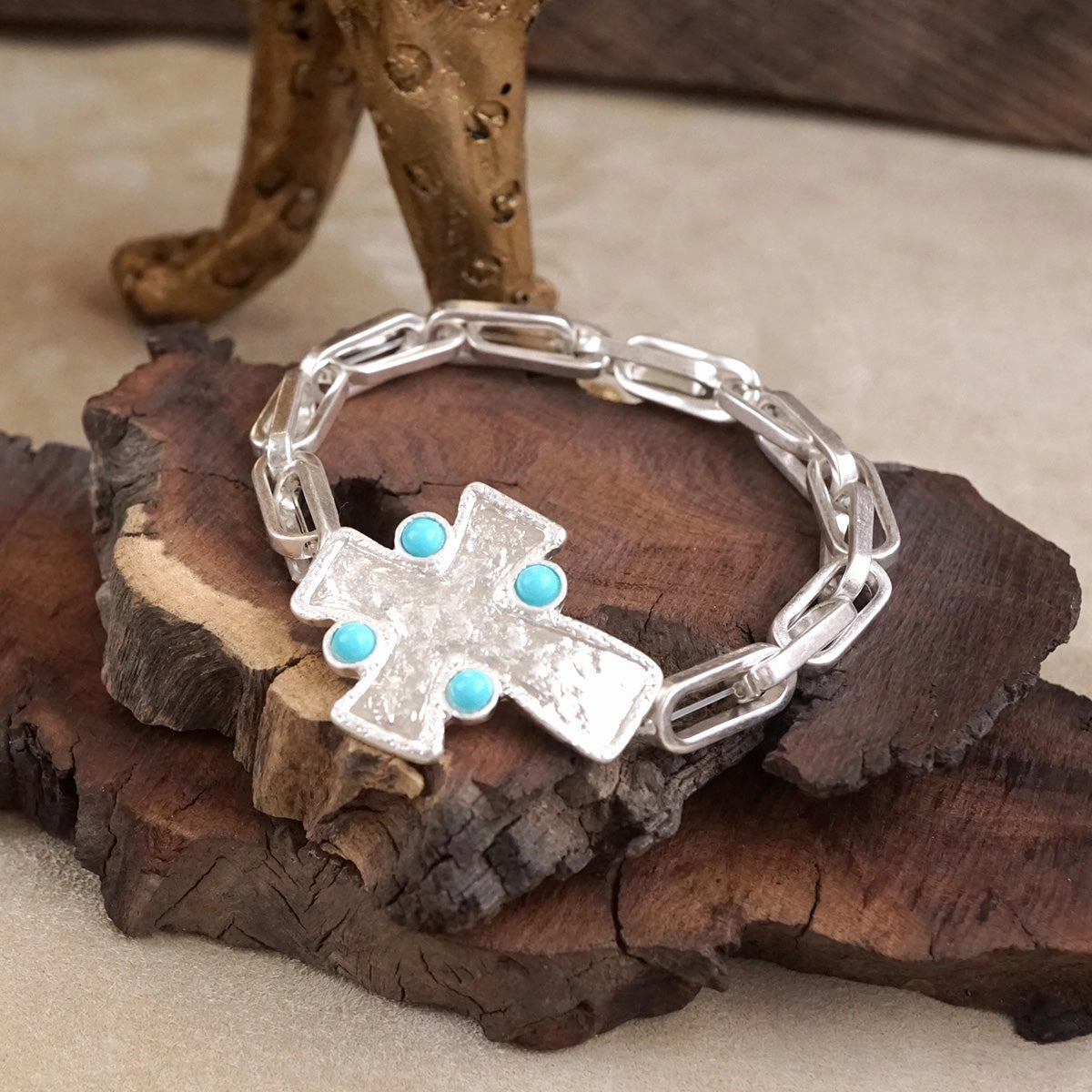 Sacred Shape ?C Sideways Hammered Cross Stretch Chain Bracelet Modern Jewelry