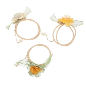 FRCOLOR Elegant Floral Hair Bands 3pcs Stretchy Headbands Faux Pearl Tassels for Women's Hair Accessories