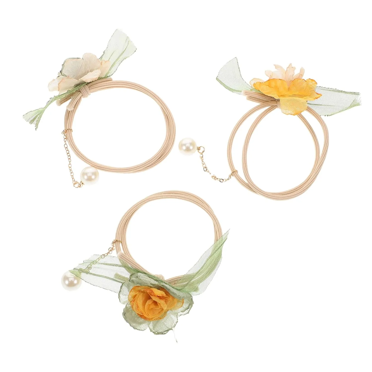 FRCOLOR Elegant Floral Hair Bands 3pcs Stretchy Headbands Faux Pearl Tassels for Women's Hair Accessories
