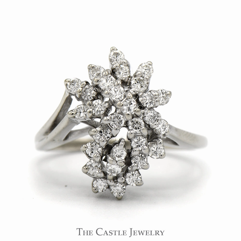Free Form 1/2cttw Diamond Flower Cluster Ring in 14k White Gold Handcrafted Craft Gift Choice