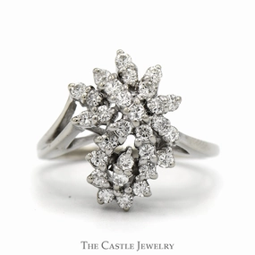 Free Form 1/2cttw Diamond Flower Cluster Ring in 14k White Gold Handcrafted Craft Gift Choice