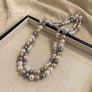 French Elegant Romantic Mixed Color Pearl Beaded Necklace