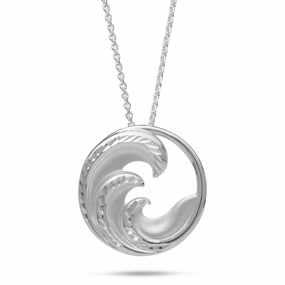 24" Adjustable Nalu Pendant Necklace in Sterling Silver - 24mm Sculpted Finish Soft Contrast