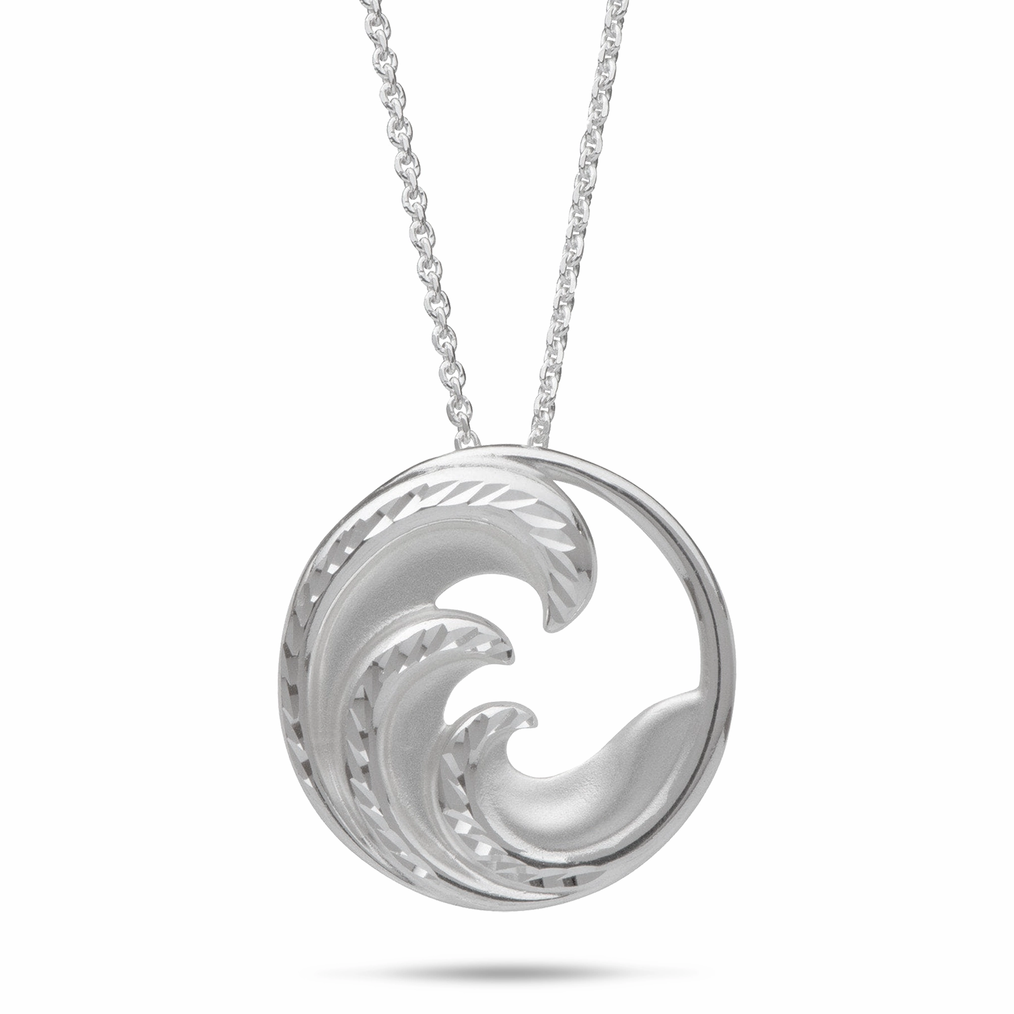 24" Adjustable Nalu Pendant Necklace in Sterling Silver - 24mm Workwear Style