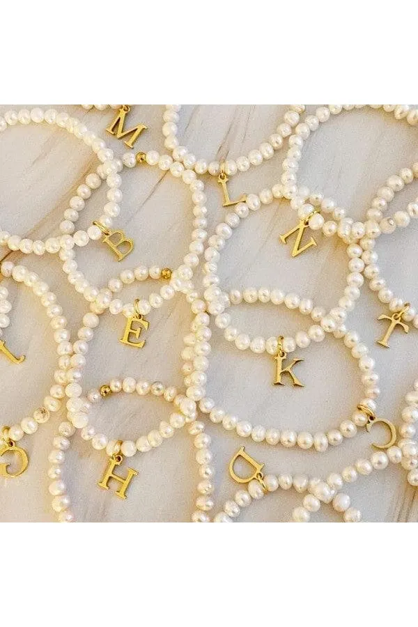Freshwater Pearl Initial Charm Bracelet