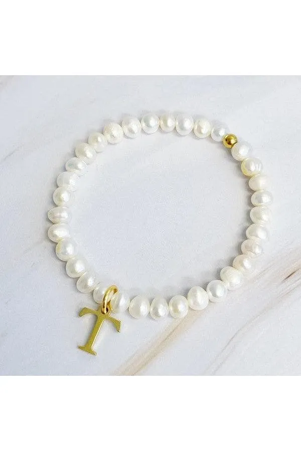 Freshwater Pearl Initial Charm Bracelet