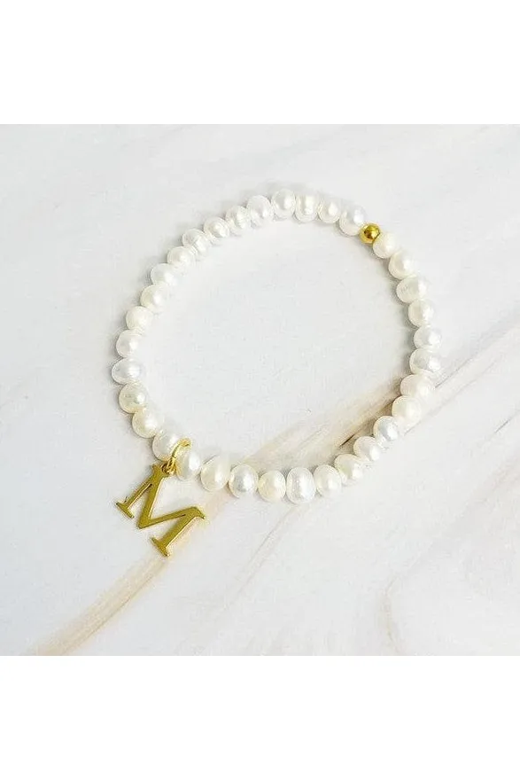Freshwater Pearl Initial Charm Bracelet