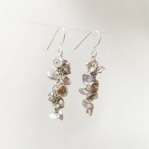 Freshwater Petal Cluster Earrings-Silvery White