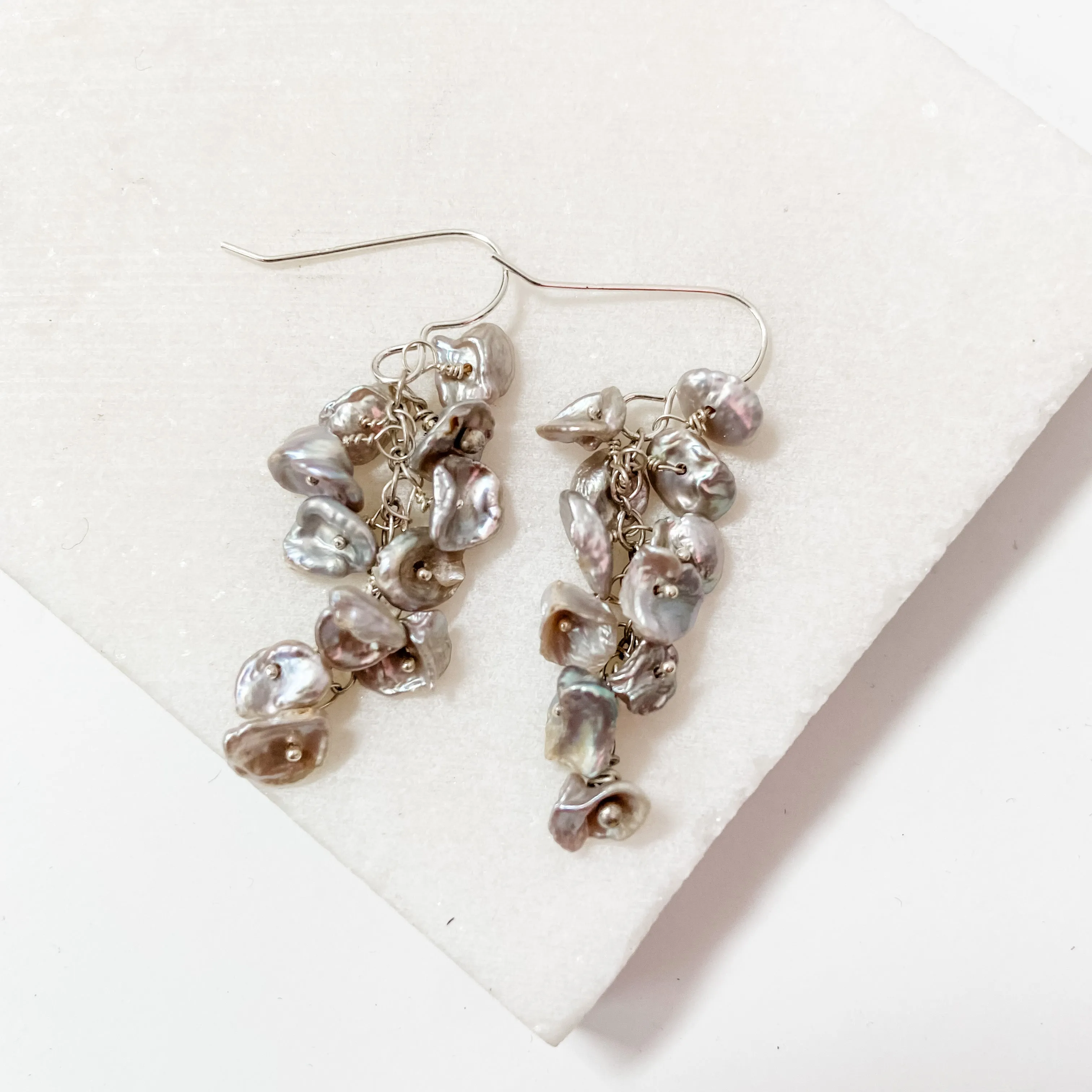 Freshwater Petal Cluster Earrings-Silvery White