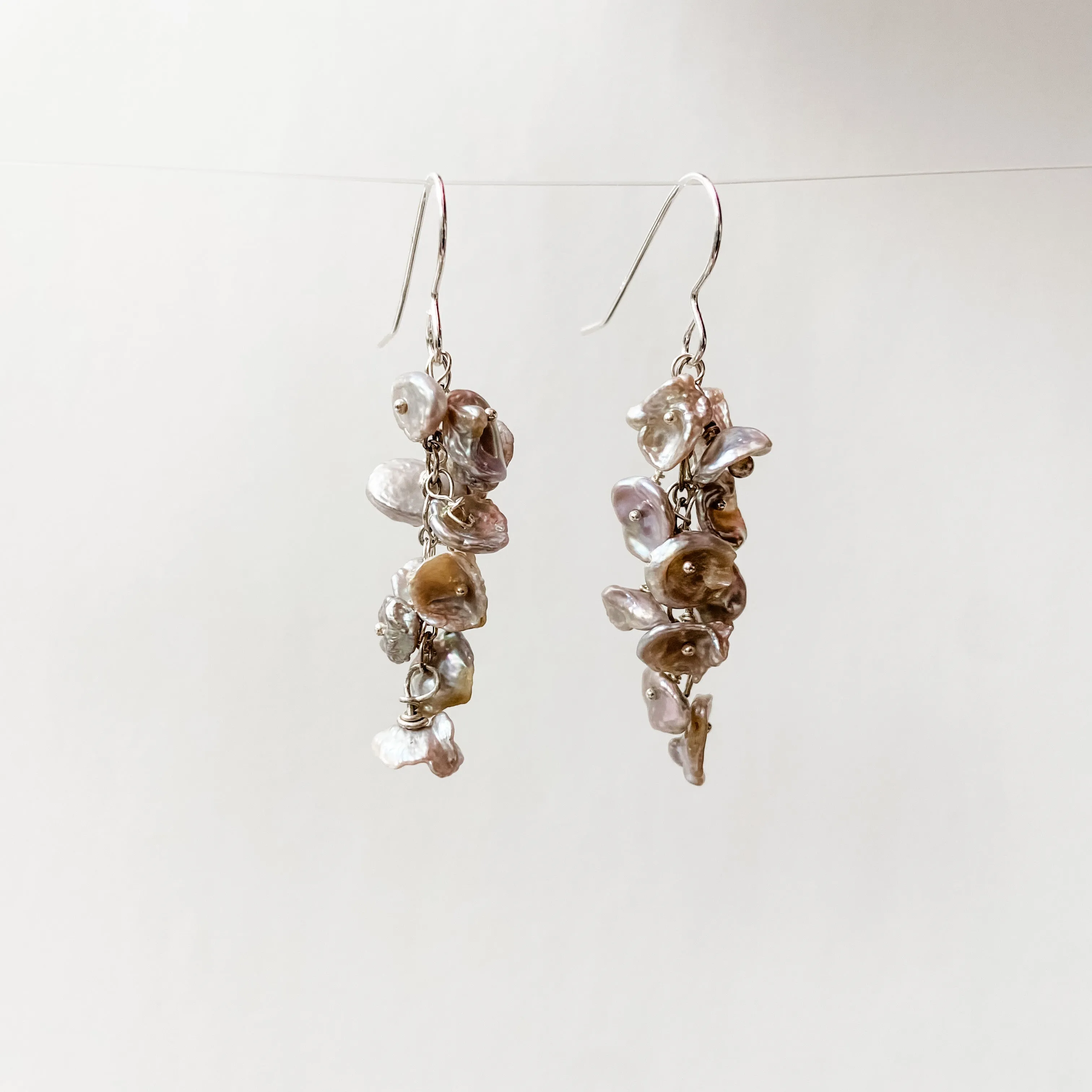 Freshwater Petal Cluster Earrings-Silvery White