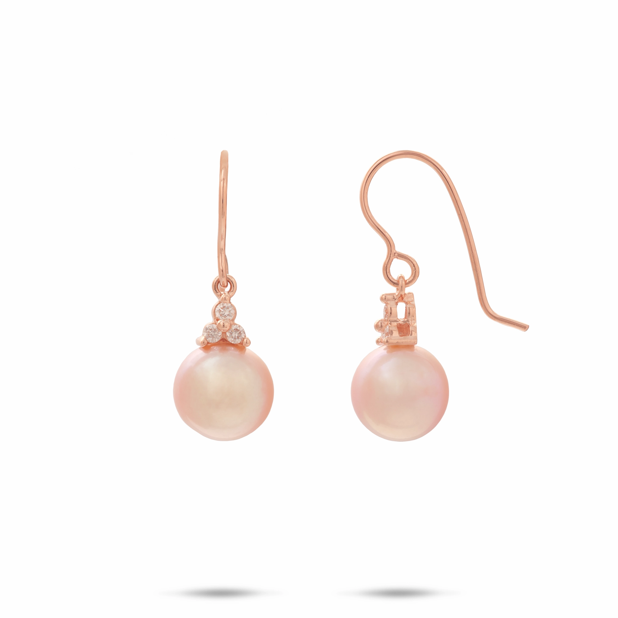 Freshwater Pearl Earrings in Rose Gold with Diamonds - 9-10mm Vibrant Jewelry Shine Finish