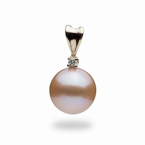 Modern Fit Everyday Style Freshwater Pearl Pendant in Gold with Diamond - 9-10mm