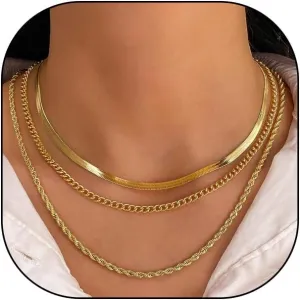 FUTIMELY Gold Layered Choker Necklaces Set for Women Dainty Stackable Silver Herringbone Chain Necklaces Adjustable Simple Twist Link Necklaces Jewelry Gifts
