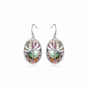 18K White Gold Plated Abalone Dragonfly Earrings Comfortable Selection