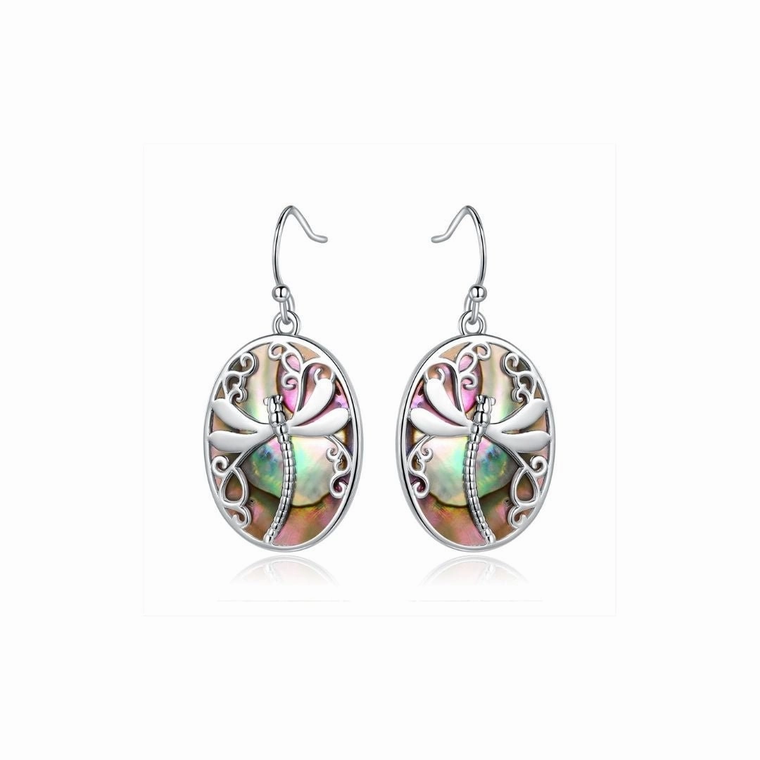 18K White Gold Plated Abalone Dragonfly Earrings Comfortable Selection