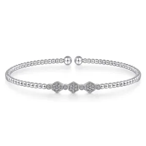 Gabriel & Co | 14K White Gold Bujukan Bead and Hexagon Cluster Diamond Bangle