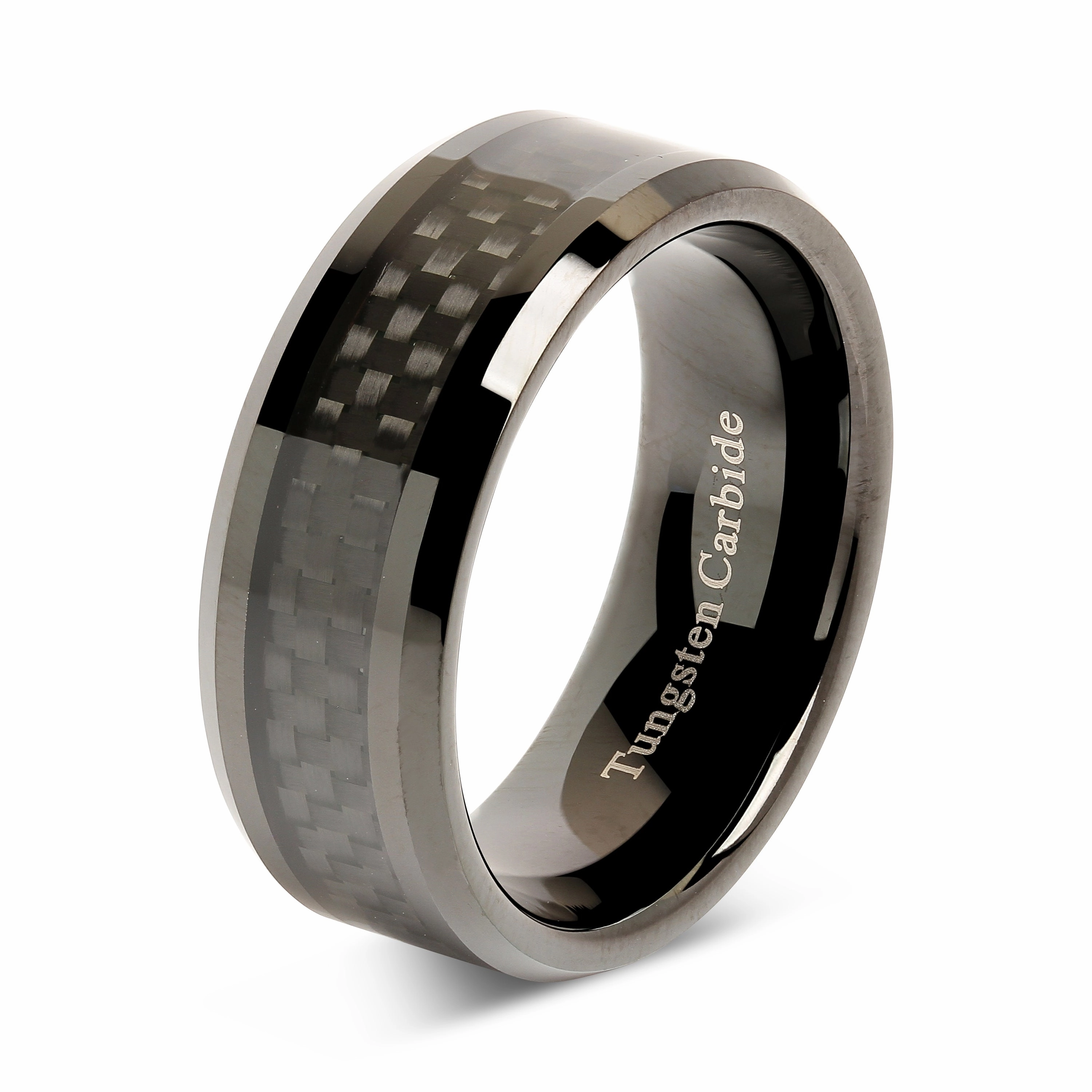100S JEWELRY 8mm Tungsten Carbide Ring Carbon Fiber Inlay Black Plated Wedding Band Size 6-16 Meaningful Accessory