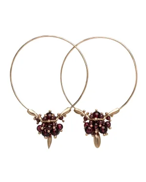 Garnet Hoop Cluster Earrings
