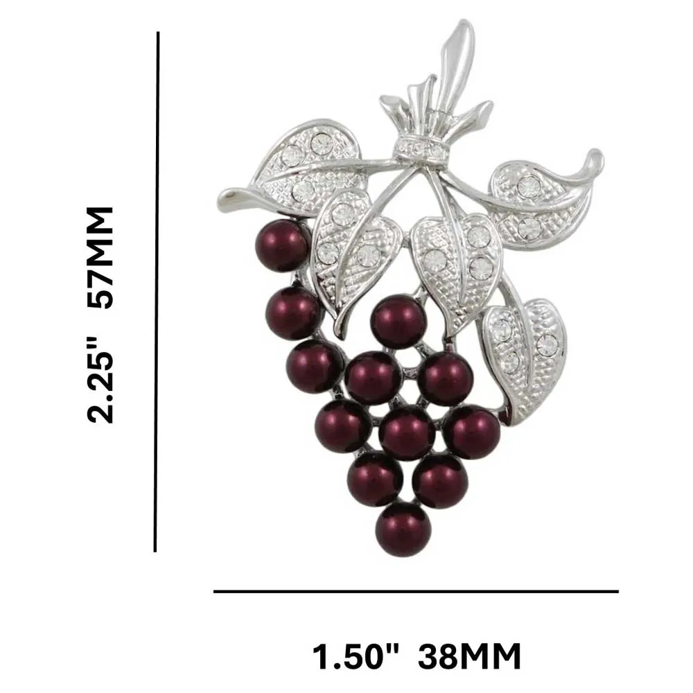 Garnet Pearl Grapes with Crystal Leaves Brooch Pin - PRP034G