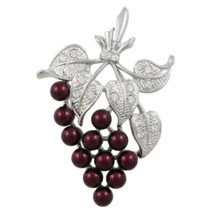 Garnet Pearl Grapes with Crystal Leaves Brooch Pin - PRP034G