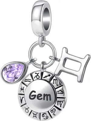 Gemini Zodiac Sign Teardrop Birthstone Birthday Charm Constellation Bead for Pandora Bracelet (Aut-167_Gem)