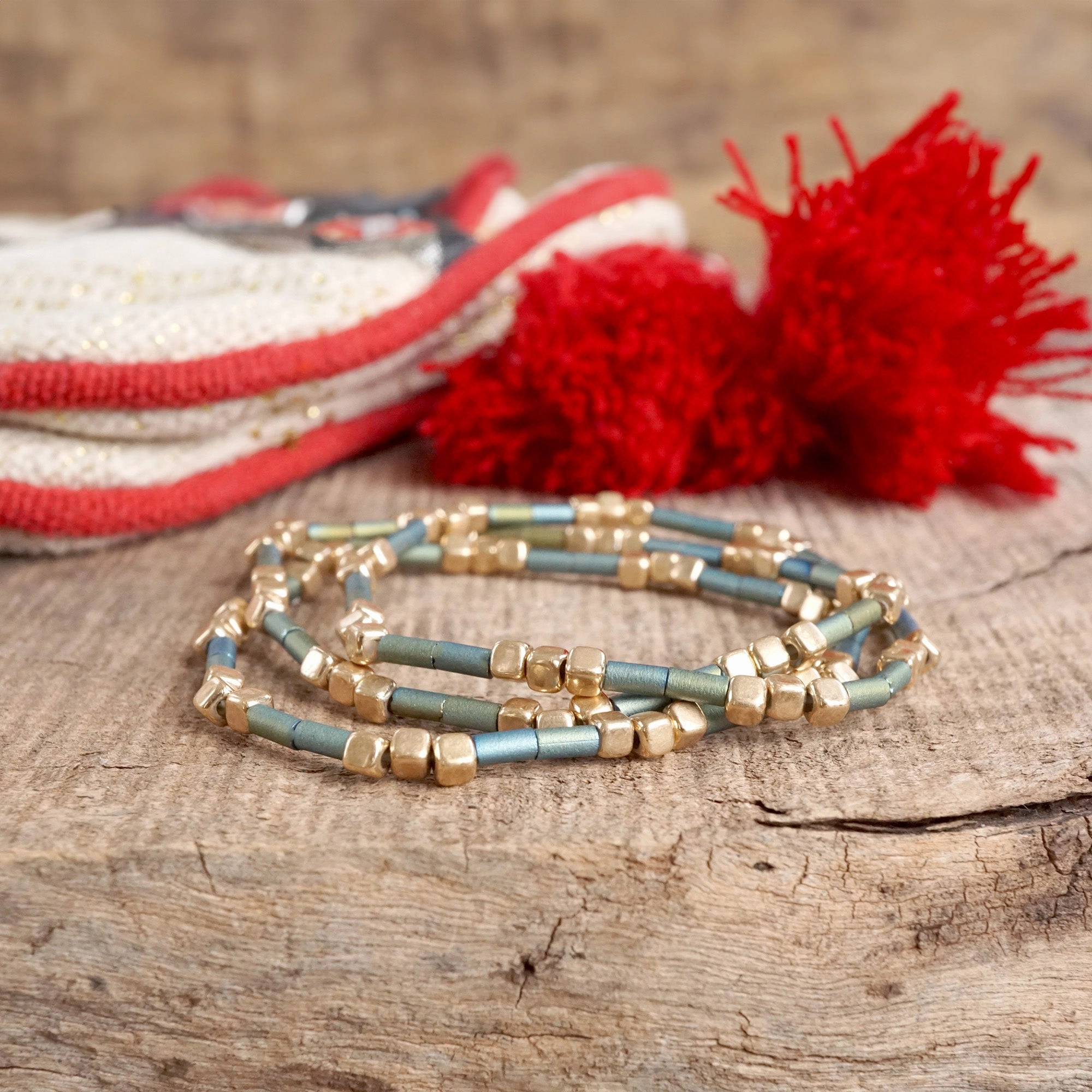 Layered Colorful and Gold Beaded Bracelets Sets Shared Treasure