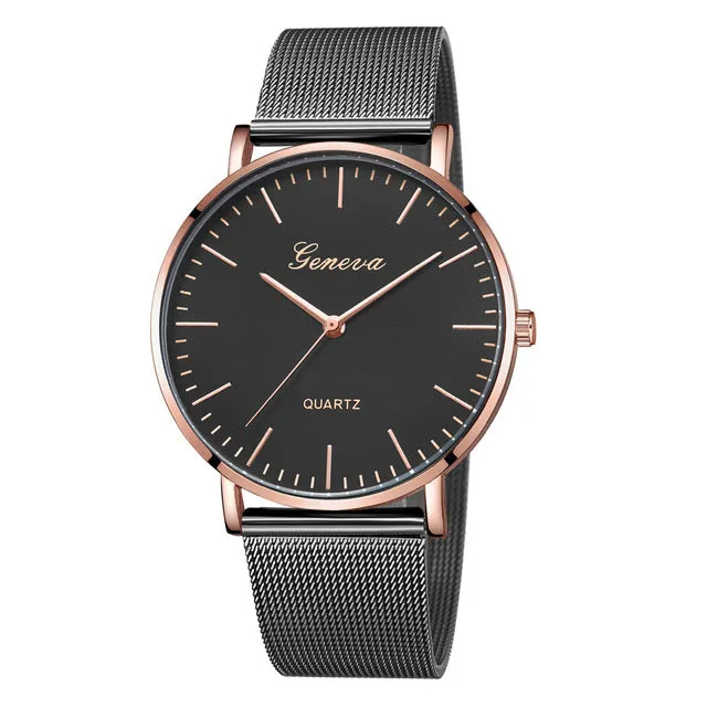 GENEVA Watches Womens 2018 New Brand Classic Quartz Stainless Steel Wrist Watch Bracelet Female Lady Watch relogio feminino A2