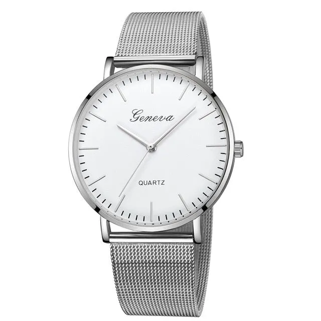 GENEVA Watches Womens 2018 New Brand Classic Quartz Stainless Steel Wrist Watch Bracelet Female Lady Watch relogio feminino A2