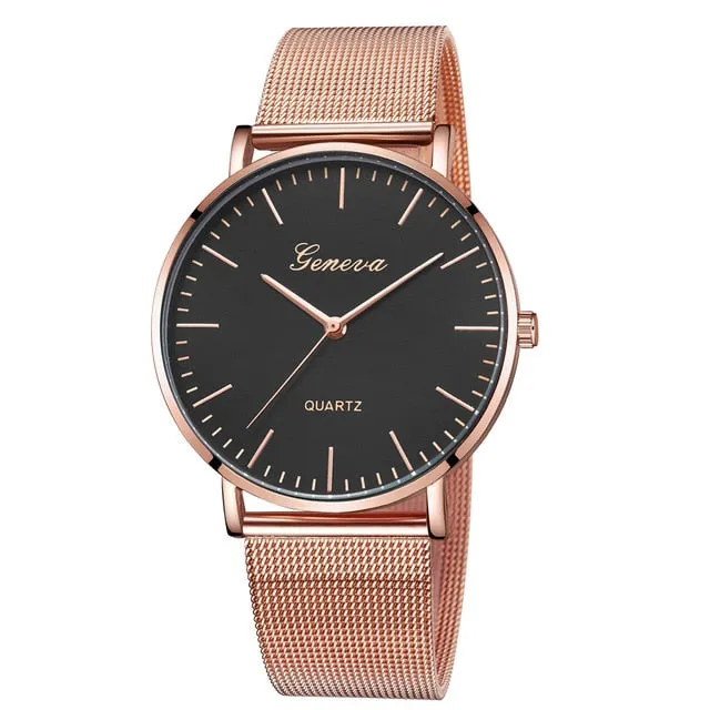 GENEVA Watches Womens 2018 New Brand Classic Quartz Stainless Steel Wrist Watch Bracelet Female Lady Watch relogio feminino A2