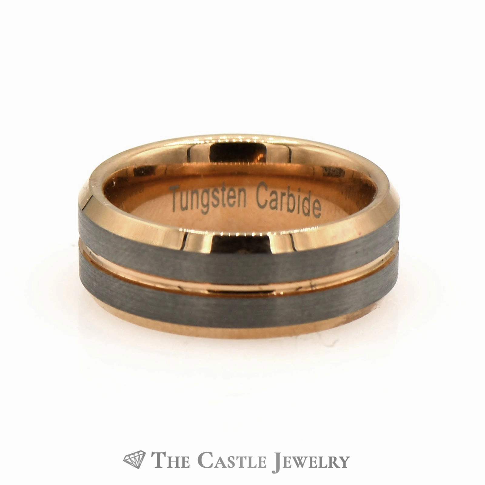 Gent's Tungsten Carbide And Rose Gold Tone Wedding Band Customizable Appearance