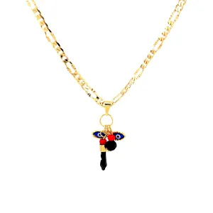 Genuine Azabache Blue Evil Eye Figaro Hand Pendant Necklace Texture Figaro link chain