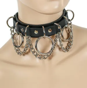 Genuine Leather 3 Ring Hanging Chain Choker