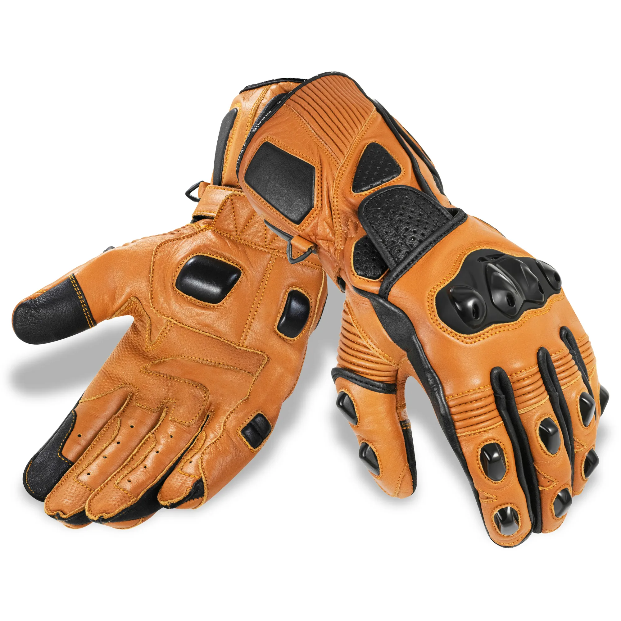 Genuine Leather Full Gauntlet Motorcycle Gloves - Black