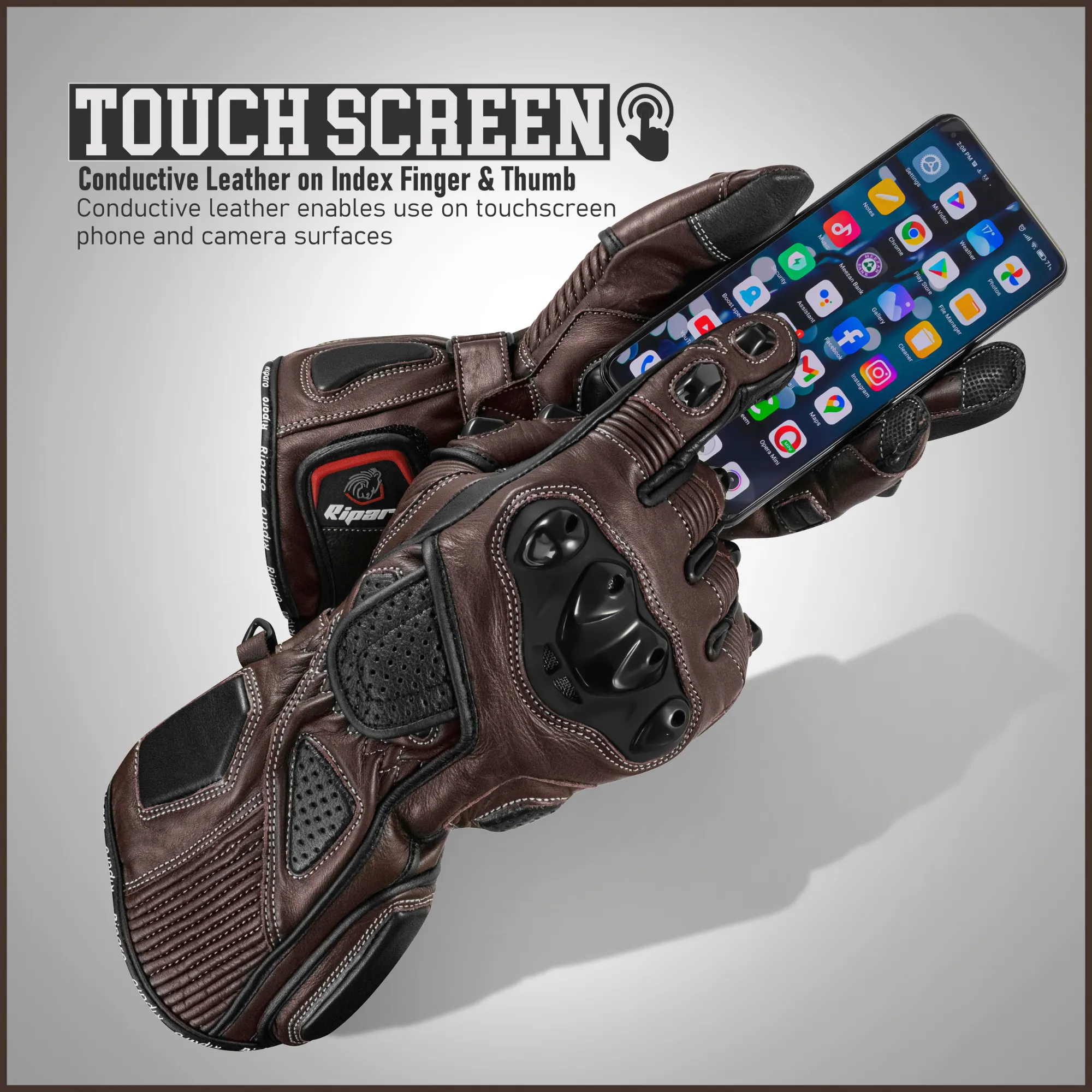 Genuine Leather Full Gauntlet Motorcycle Gloves - Black
