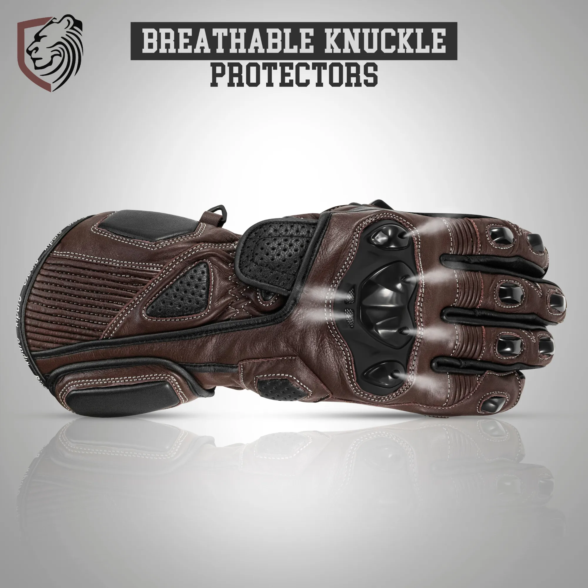Genuine Leather Full Gauntlet Motorcycle Gloves - Black