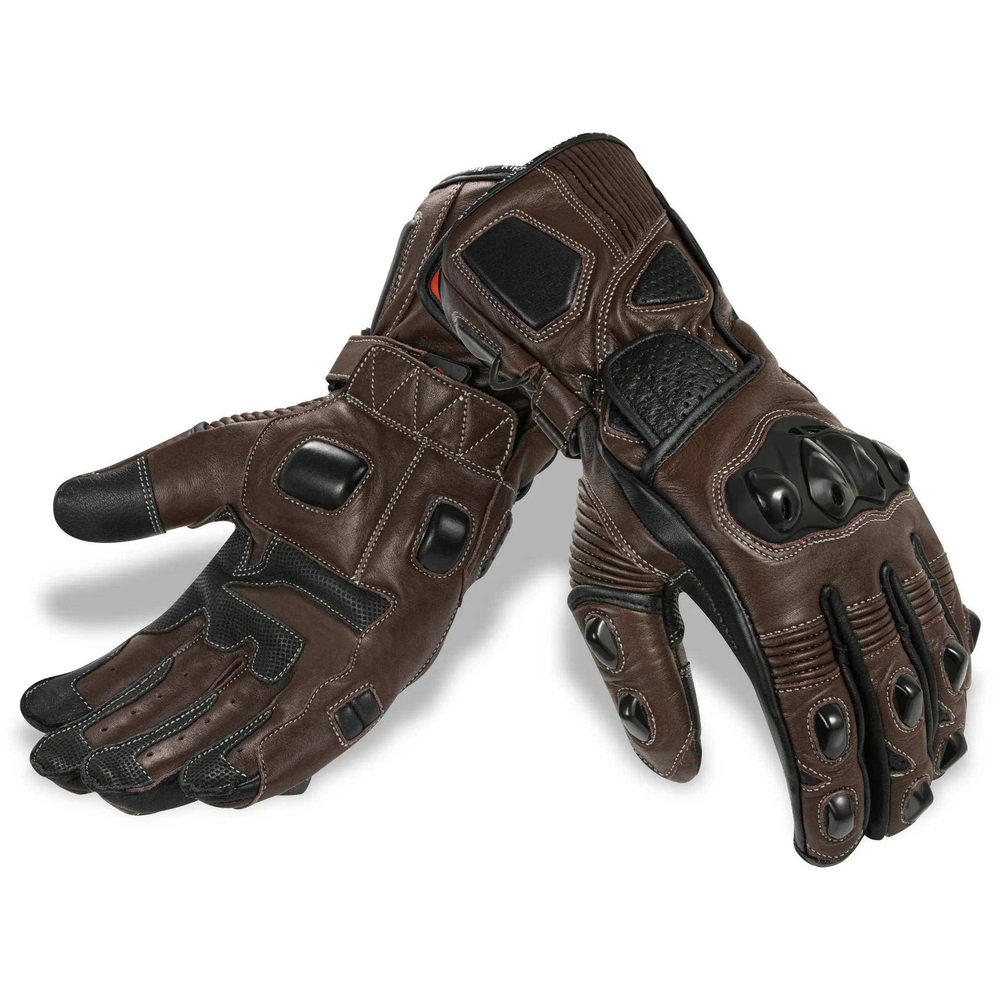 Genuine Leather Full Gauntlet Motorcycle Gloves - Black