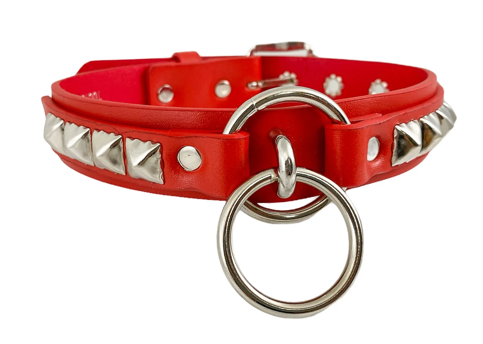 Genuine-LeatherChokerWith U Ring And DoubleRing
 Pyramid Studs On Strap