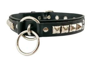 Genuine-LeatherChokerWith U Ring And DoubleRing
 Pyramid Studs On Strap