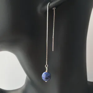 Genuine Sodalite Silver Plated Threader Earrings, Pair