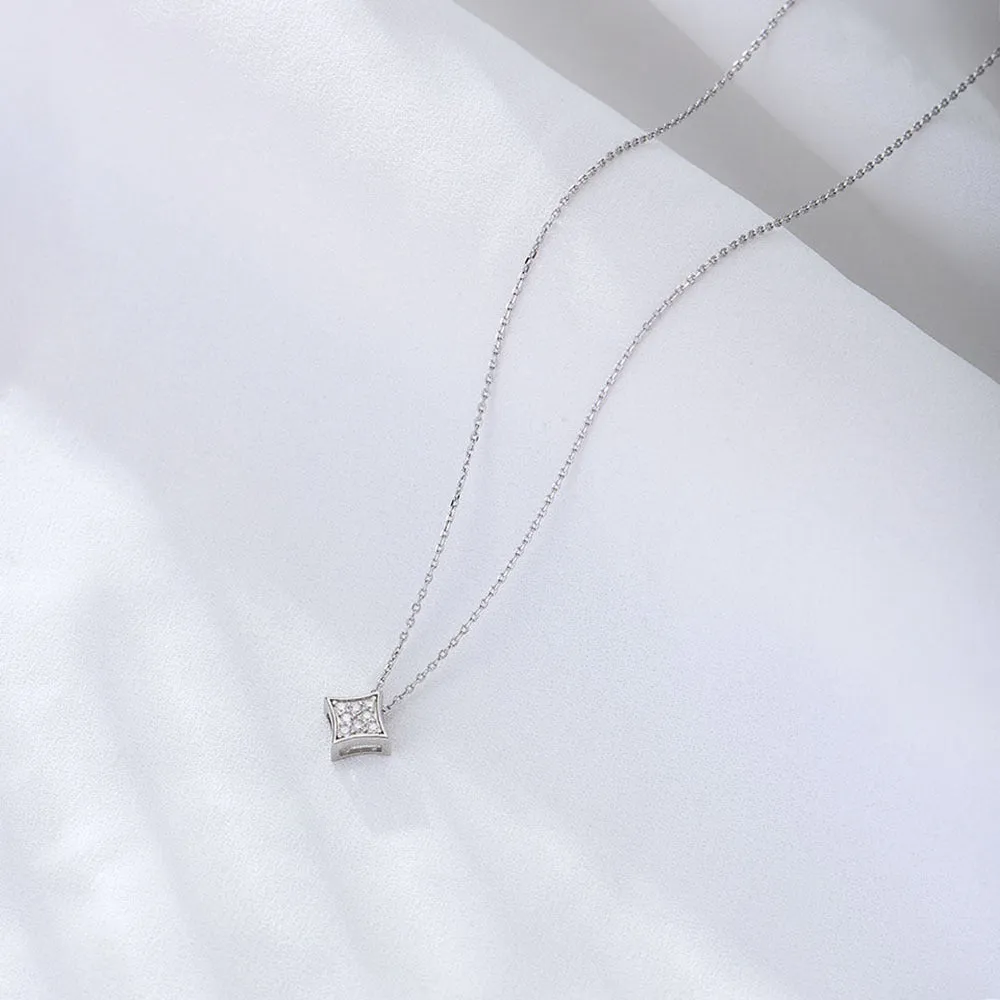 Geometric Square with Zircon Pendant Sterling Silver Collarbone Necklace for Women