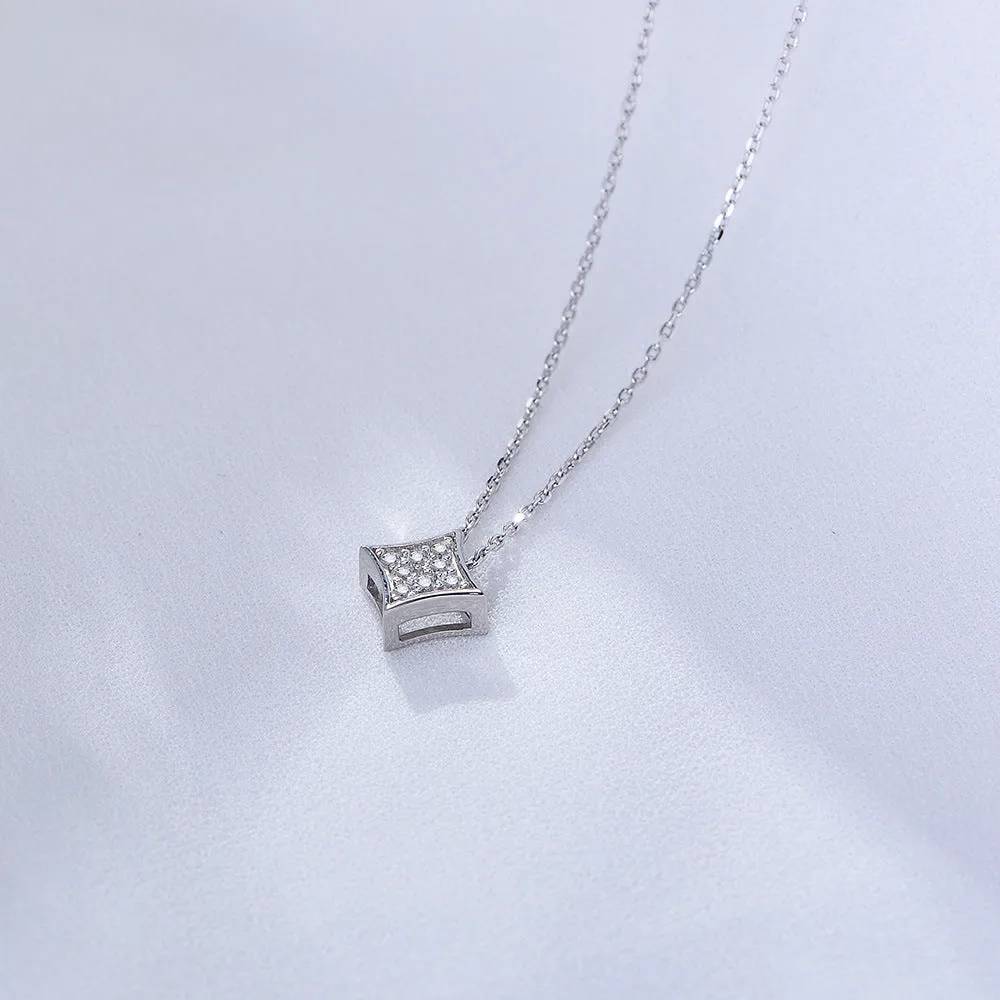 Geometric Square with Zircon Pendant Sterling Silver Collarbone Necklace for Women