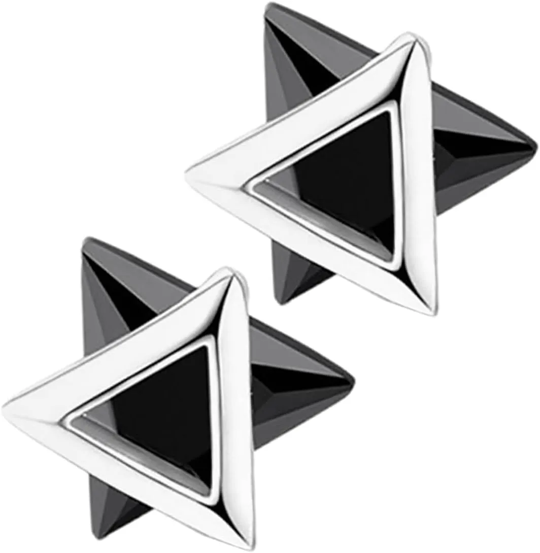 Geometric Triangle Earring Set 2pcs Women's Minimalist Stud Earrings Antique Style Black Crystal for Parties and Everyday Look